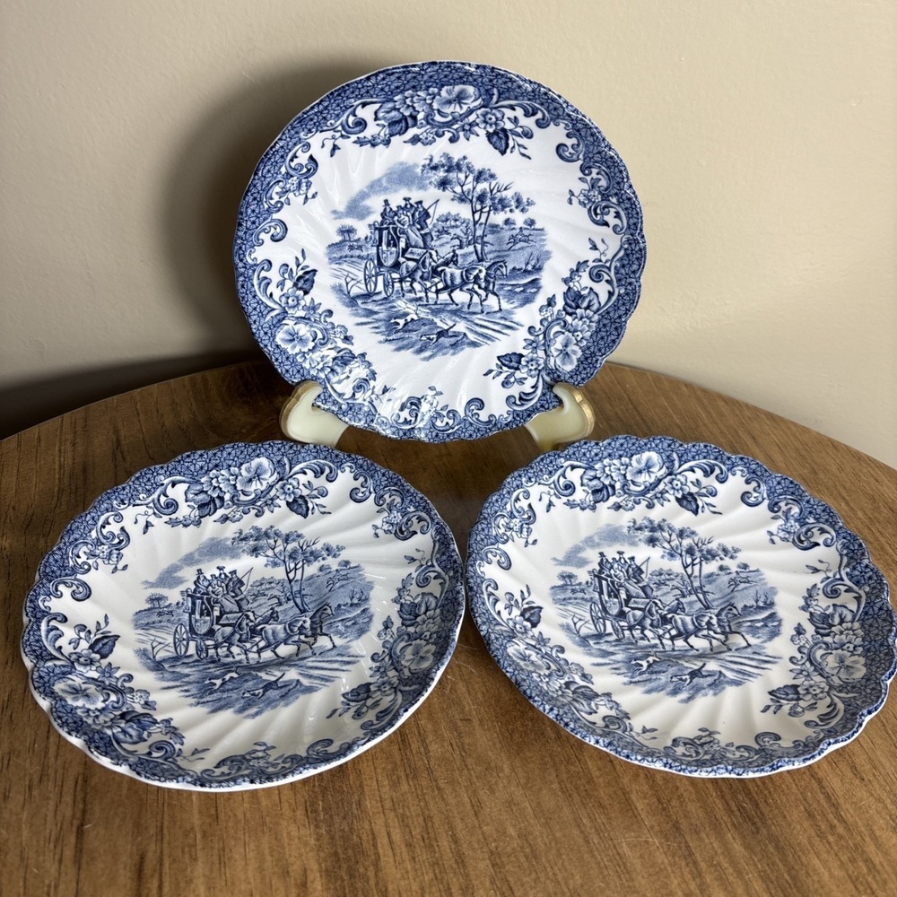 3 Johnson Bros Iron Stone Made in England Coaching Scenes Saucer Plates